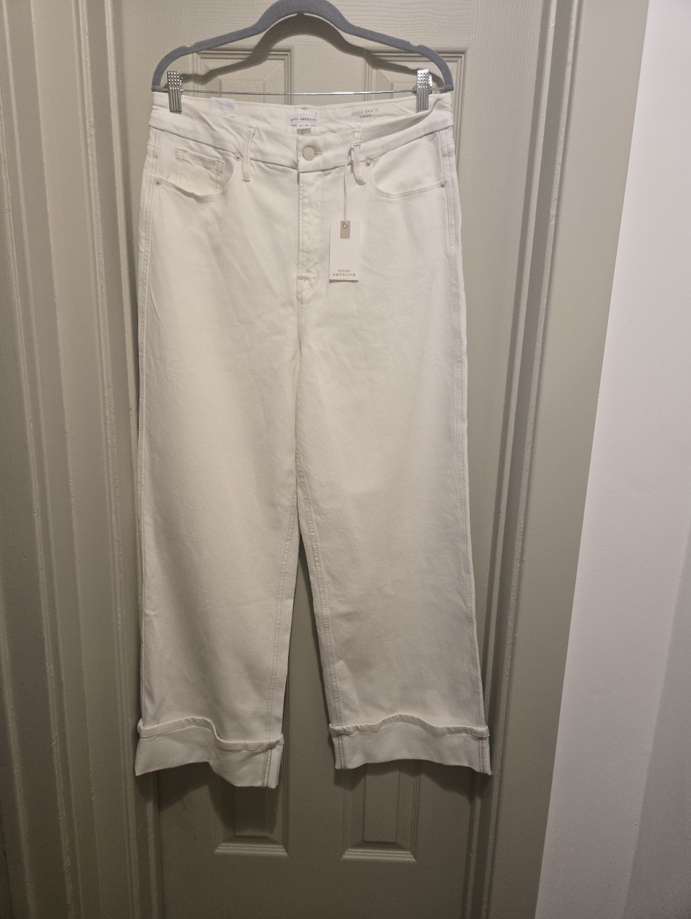 Good American Good Skate Cloud White Straight-Leg High-Rise Jeans sz 14/32 EUC
